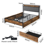 Levede Queen Bed Frame Soft Storage Drawers Headboard USB Charge - Front View