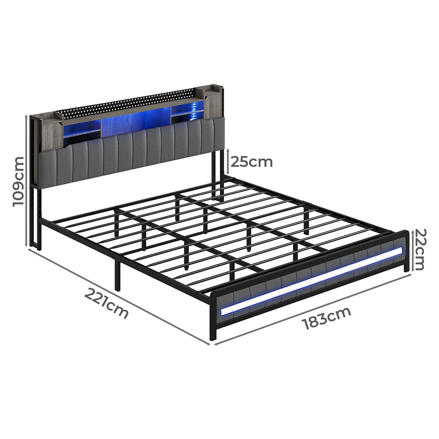 Levede King Bed Frame with Storage Headboard RGB LED-2011971105136447490