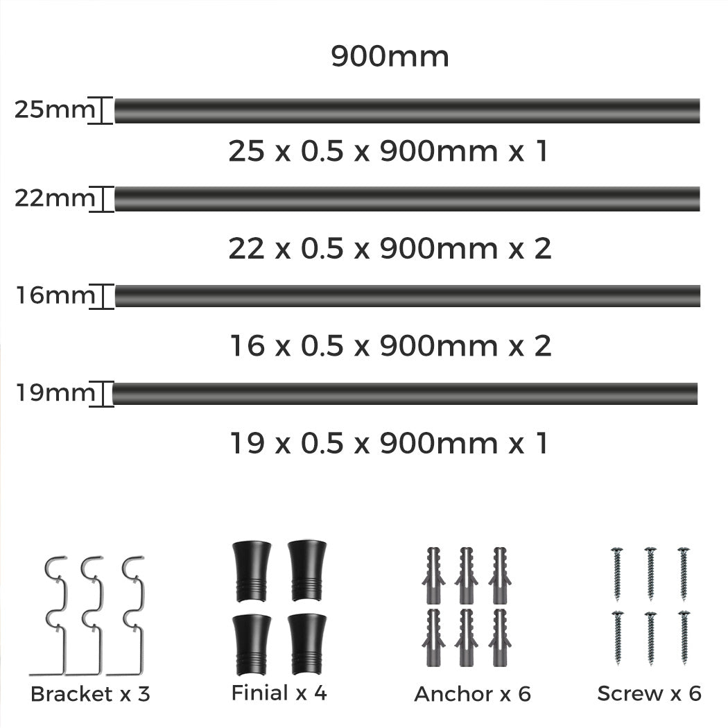 Marlow Black Double Curtain Rod Steel Pole Pommel Set Extendable Adjustable-2018816770139361282