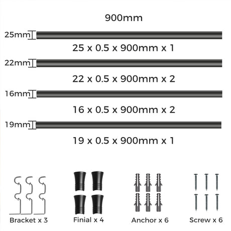 Marlow Black Double Curtain Rod Steel Pole Pommel Set Extendable Adjustable-2018816770139361282