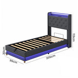 Levede Single Bed Frame Gas Lift Storage LED Light USB - Front View