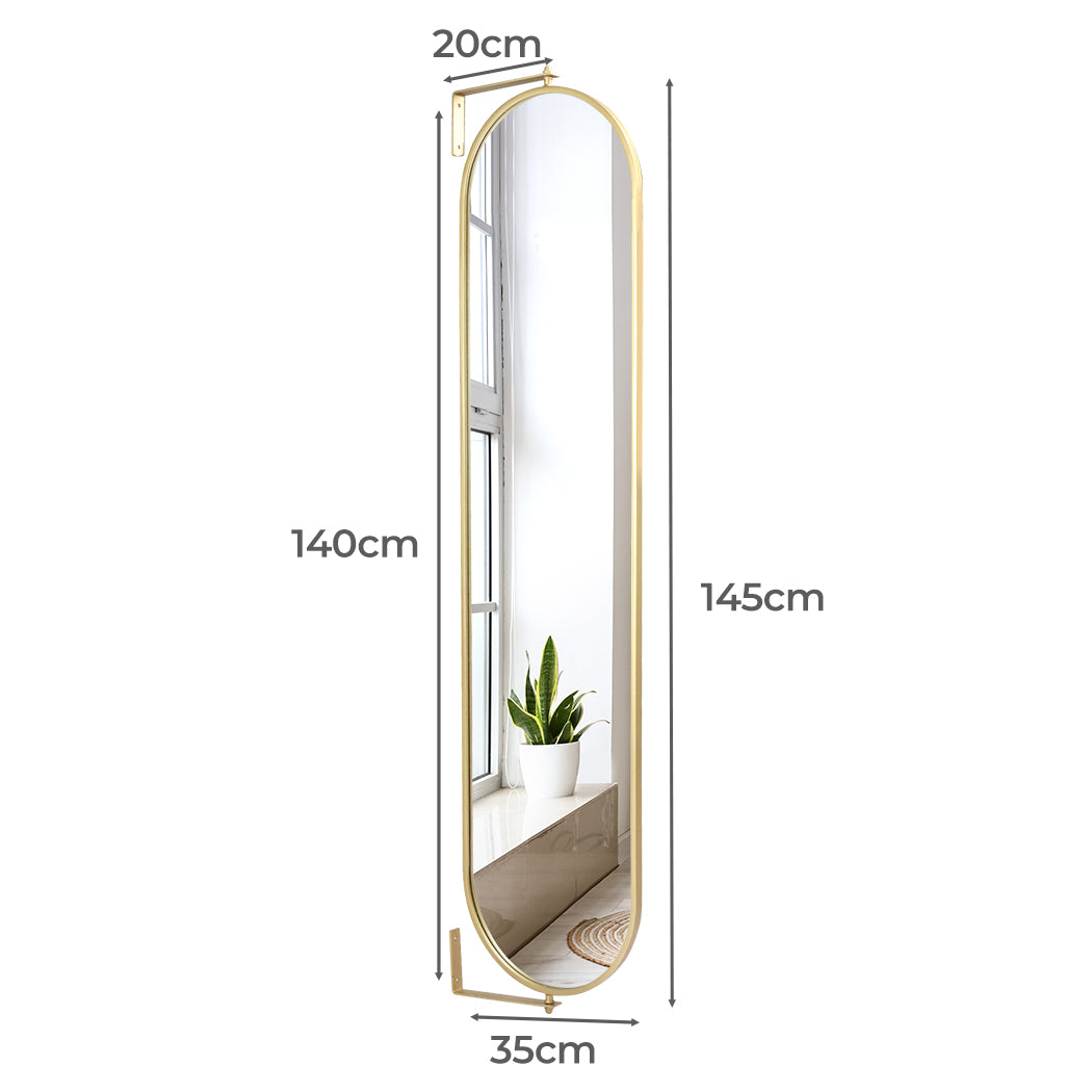 Yezi 360? Swivel Wall Mirrors 140cm x35cm Oval Shape Gold Frame-2006733285534863362