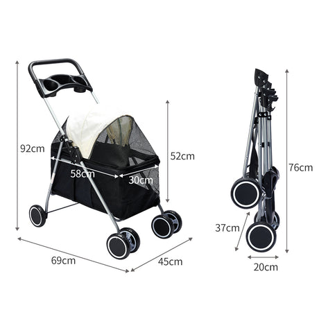 PaWz Large Pet Stroller Dog Cat Carrier Black-1954802606761185282