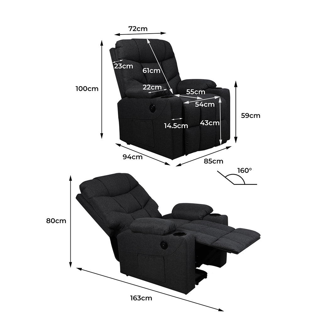 Levede Recliner Chair Electric Lift Black-1954802888668745730