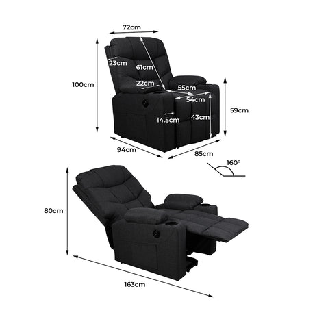 Levede Recliner Chair Electric Lift Black-1954802888668745730