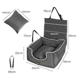PaWz Dog Car Booster Seat Belt Pet Backrest Grey - Front View