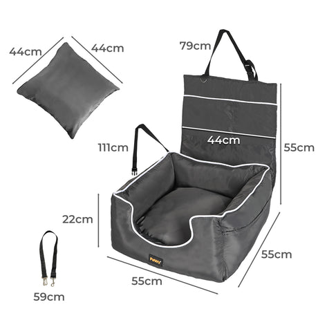 PaWz Dog Car Booster Seat Belt Pet Backrest Grey-1954802563937341442