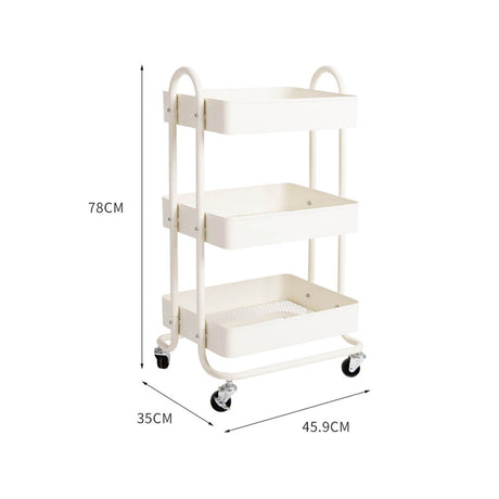 Levede 3 Tiers Kitchen Trolley Cart White-2006733175103033346