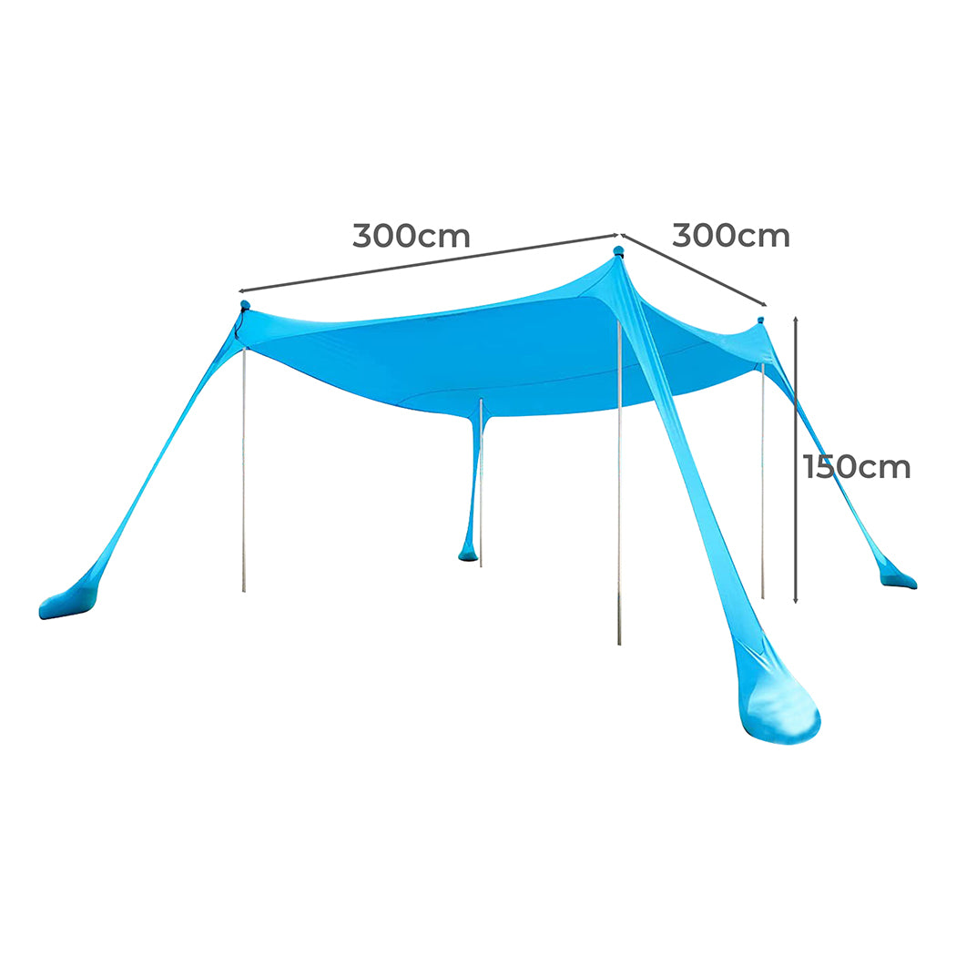 Beach Tent Camping Canopy 4-6 Person Family Sun Shade Shelter 300x300cm Blue-2018816811499393026