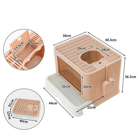 PaWz Foldable Cat Litter Box Tray Enclosed Pink-1954802553183145986