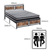 Metal Bed Frame Mattress Base Set Wood Queen - Front View