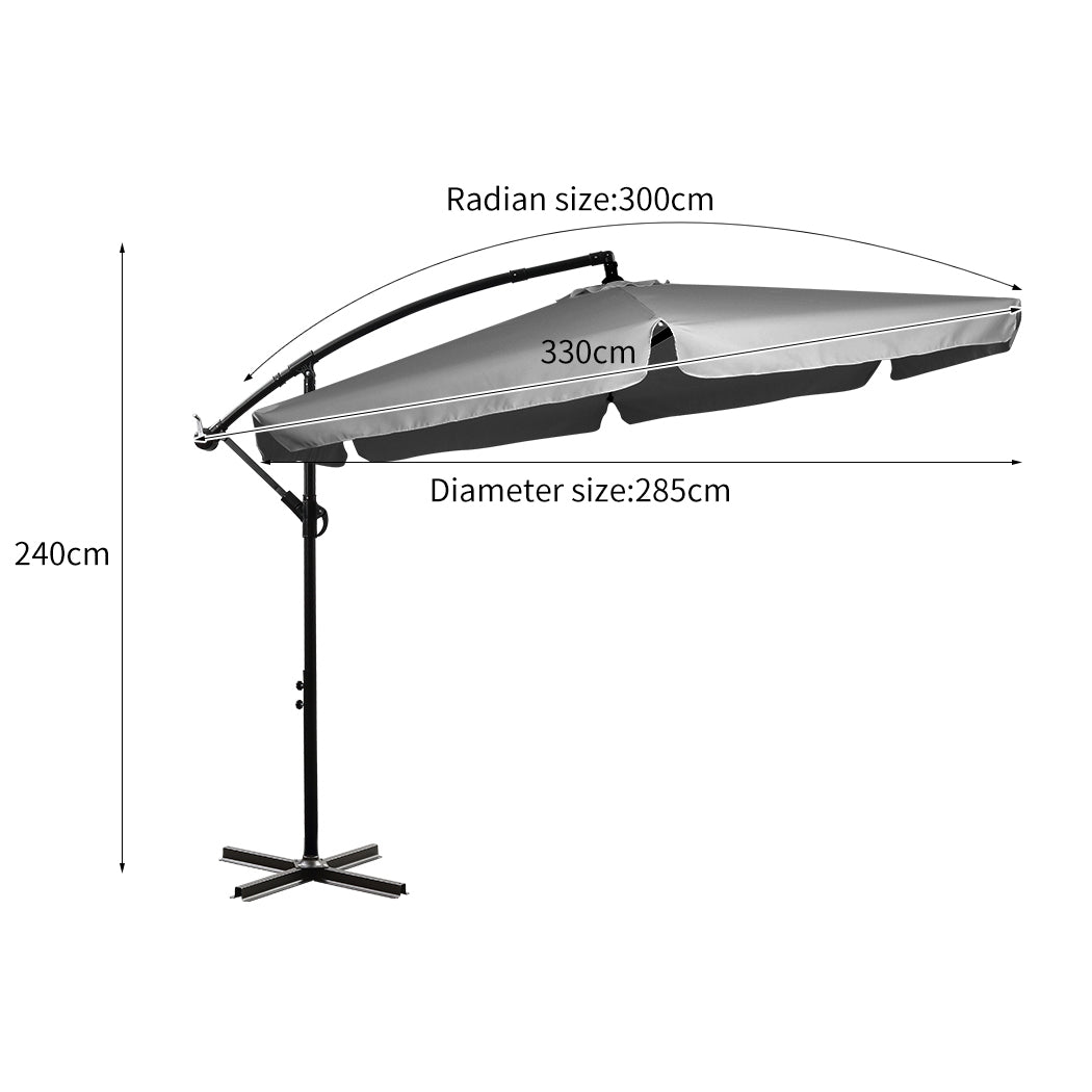Mountview 3M Cantilever Umbrella Outdoor Grey Without Base-1954802877381873666