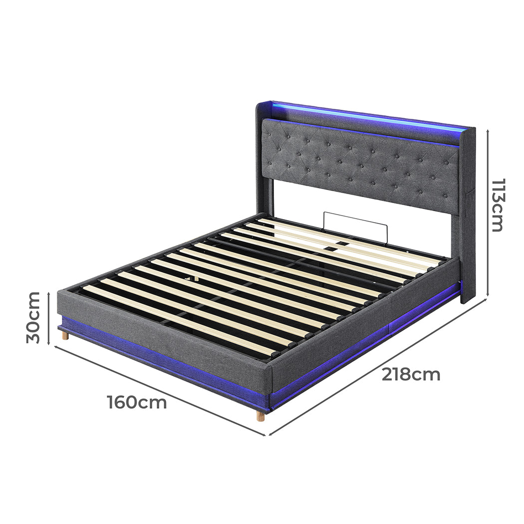 Levede Queen Bed Frame Gas Lift LED Light-2006732862950346754
