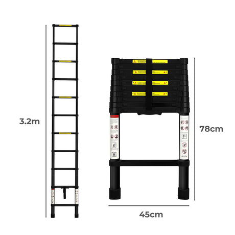 Traderight Multipurpose Aluminium Ladder Telescopic 3.2M Black-2006733179435749378