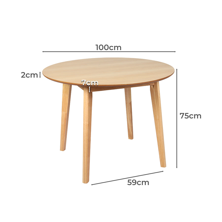 Levede Dining Table Round Rubberwood Base 100cm Natural 100 CM-2018816939933175810