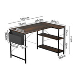 Levede L Shaped Computer Desk Corner Desk Brown - Front View