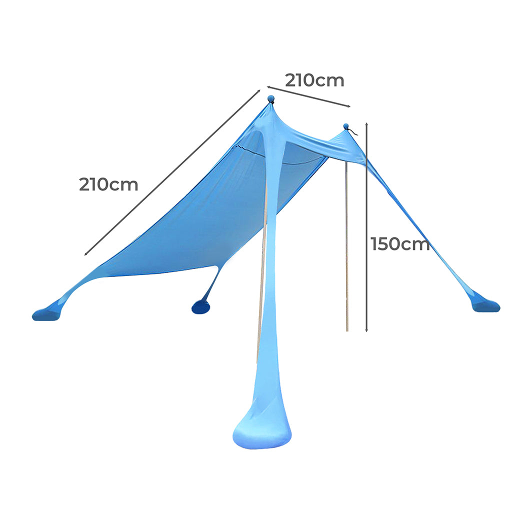 Beach Tent Camping Canopy 2-4 Person Family Sun Shade Shelter 210x210cm Blue-2018816756323323906