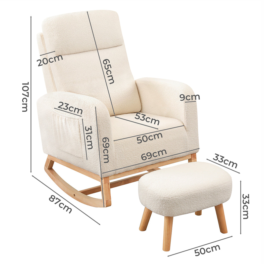 Levede Rocking Chair Ottoman Footrest With Side Pocket-1954802459419480066