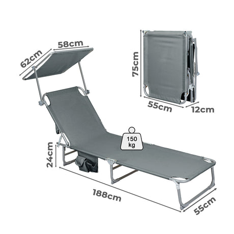 Levede Foldable Lounge Chairs with Canopy Grey-2018816823004368898
