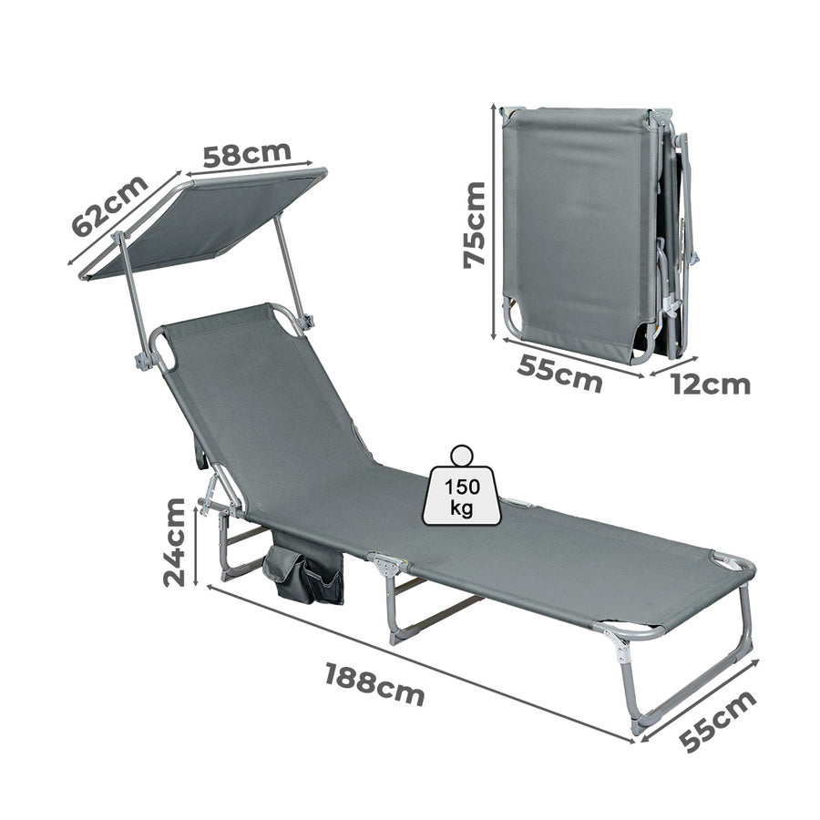 Levede Foldable Lounge Chairs with Canopy Grey-2018816823004368898