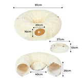 Pawz Cat Tunnel Foldable Fluffy Plush Play Tube Beige - Front View