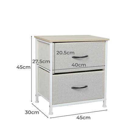 Levede Chest of 2 Drawers Bedside Table Beige-2006733263787397122