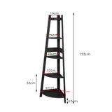 Levede 5 Tier Corner Shelf Wooden Storage Black - Front View