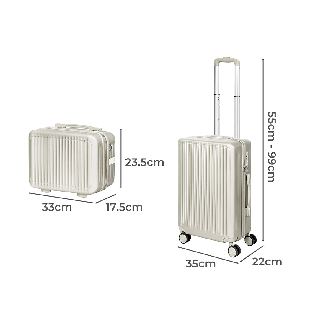 Slimbridge Luggage Suitcase Trolley White 2pc 14"+20"-2006733067858874370