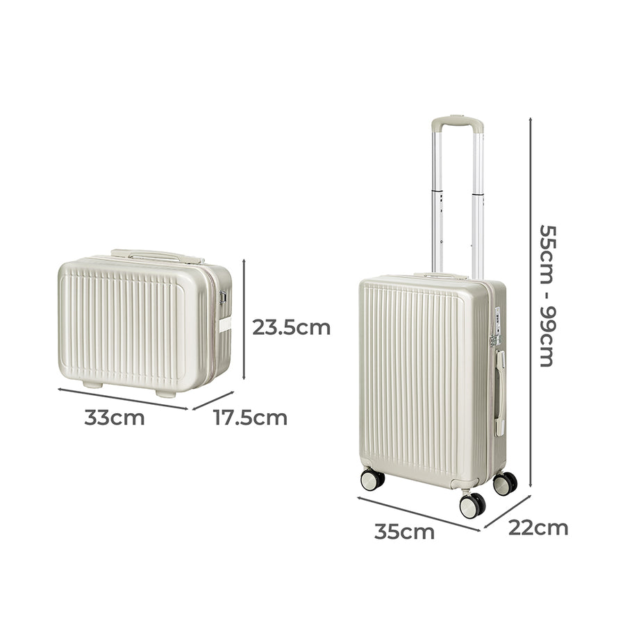 Slimbridge Luggage Suitcase Trolley White 2pc 14"+20"-2006733067858874370