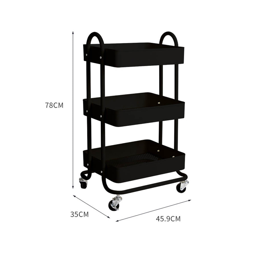 Levede 3 Tiers Kitchen Trolley Cart Black-2018816732868775938