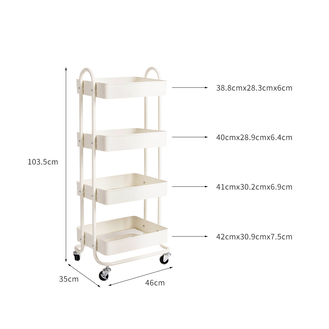 Levede 4 Tiers Kitchen Trolley Cart White-2006733175648292866