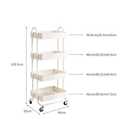 Levede 4 Tiers Kitchen Trolley Cart White-2006733175648292866