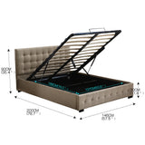Levede Fabric Bed Frame Double Gas Lift Double Beige - Front View