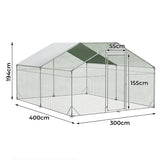 Pawz 400x300x194cm Large Metal Walk-in Chicken Coop Cage - Front View