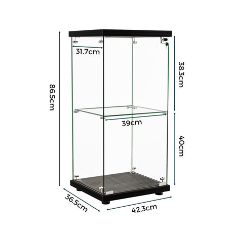 Stacked Display Cabinet Collection Storage Tempered Glass 2 Tier With Lock Black-2018816906798174210