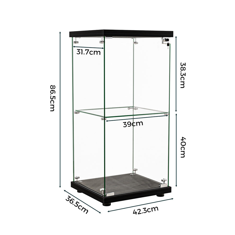 Stacked Display Cabinet Collection Storage Tempered Glass 2 Tier With Lock Black-2018816906798174210