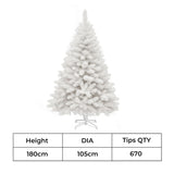 Santaco 1.8M 670 Tips White Christmas Tree - Front View