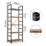 Levede 5-Tier Industrial Bookshelf Bookcase 157.5cm - Front View