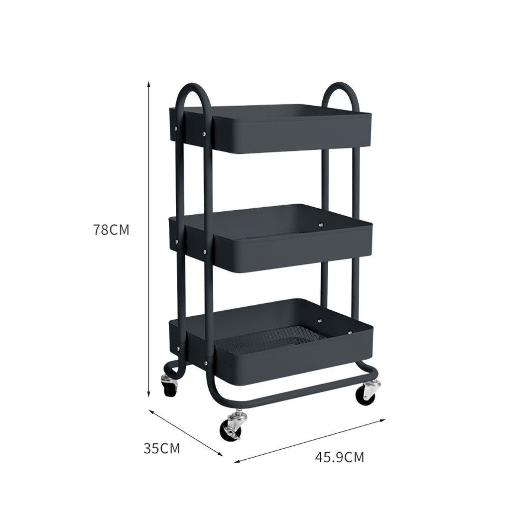 Levede 3 Tiers Kitchen Trolley Cart Grey-2018816738329759746