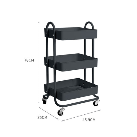 Levede 3 Tiers Kitchen Trolley Cart Grey-2018816738329759746