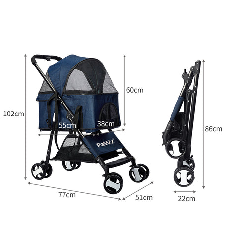 PaWz Large Pet Stroller Dog Cat Carrier Blue-2006733031045468162