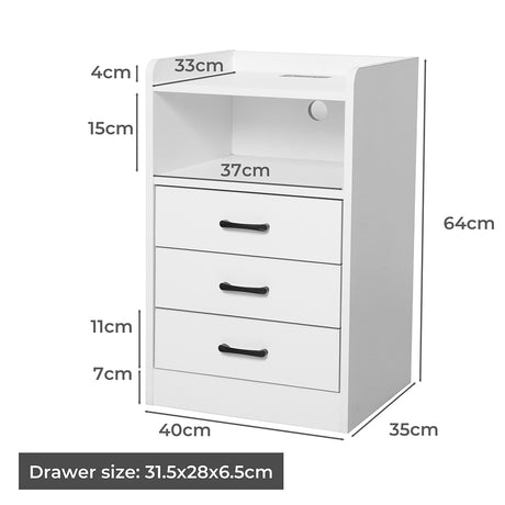 Levede Bedside Table USB Charger Outlet LED White-2018816759531966466