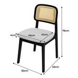 Levede Dining Chair Wood Rattan Armless Black x4 - Front View