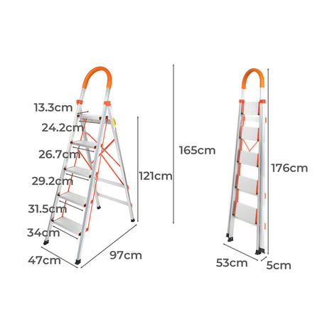 Traderight 5 Step Ladder Folding Aluminium-2006733183529390082