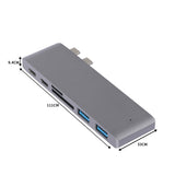 USB 3.0 Type-C HUB 6 Port Powered Adapter Grey - Front View