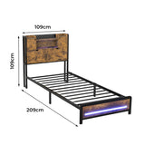 Levede Single Bed Frame Storage Headboard Industrial - Front View