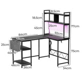 Levede L Shaped Gaming Desk with LED Lights Black - Front View