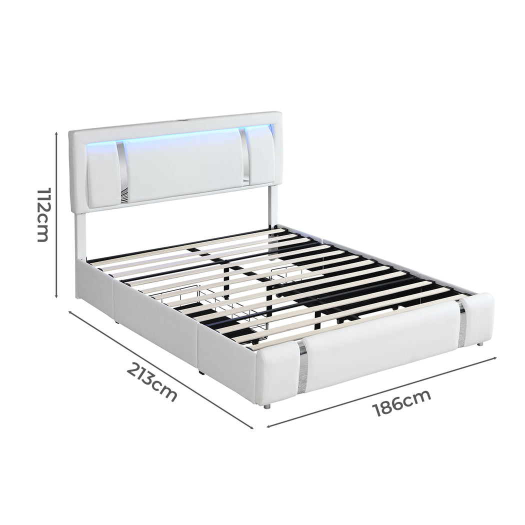 Levede King Bed Frame Leather Headboard RGB 2 Drawers-2006732796147666946