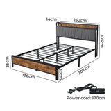 Levede Double Bed Frame Tufted Headboard USB Charge - Front View