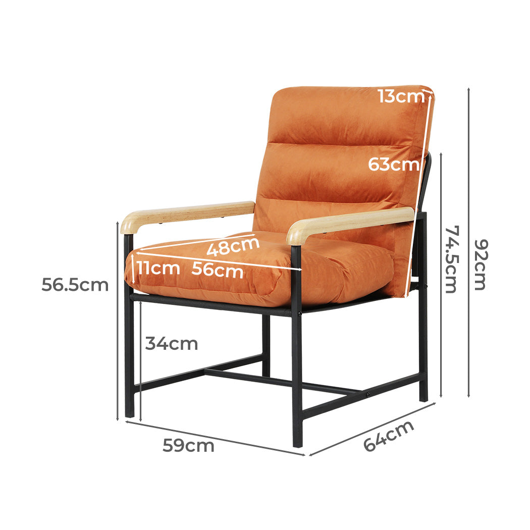 Levede Metal Framed Lounge Chair Velvet in Orange-2018816865723355138
